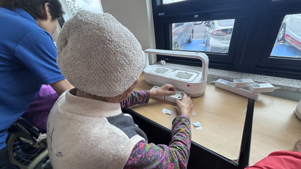 어르신이 수경 식물재배기에 씨앗 심는 모습